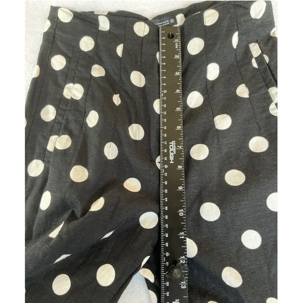 Zara Polka Dot Trousers Women XS Black White Linen Blend High‎ Rise Straight Leg